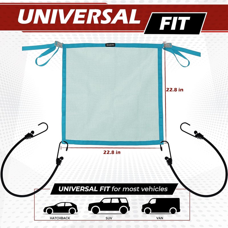 CEMZENFIX Universal Dog Car Net Barrier – Sturdy Mesh, Easy Install, Breathable Design, Easy to Clean, Flexible Bungee Cords for Adjustable Fit 23"×23" (Sky Blue) - Image 2